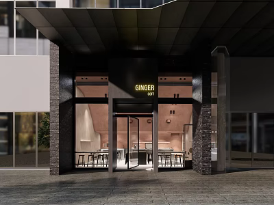 GINGER Café Modern Exterior Design With Glass Doors And Minimalist Building Facade 3d model
