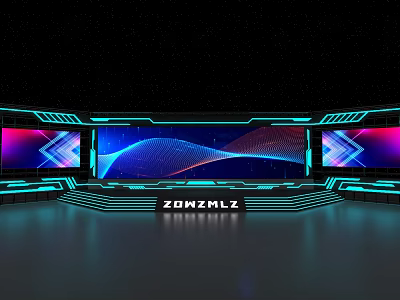 ZONZMLZ Stage with Large Screen Neon Blue Purple Wave Patterns and Futuristic Lighting 3d model