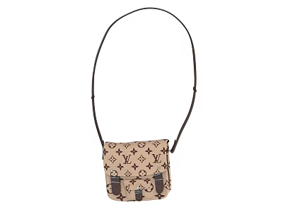 Stylish Crossbody Bag With Classic Monogram Pattern Leather Strap And Beige Black Design 3d model