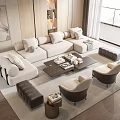 Modern Living Room Sofa Coffee Table Set With Armchairs Ottomans And Decorative Rug