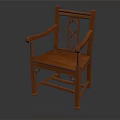 Traditional Wooden Armchair With Intricate Carved Back And Classic Design Elements