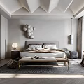 Modern Bedroom Interior Design With White Wardrobes Spherical Wall Decorations Bench And Large Windows