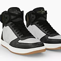 Black White Brown High Top Leather Sneakers With Stylish Design And Brown Sole
