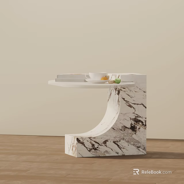 Modern White Marble Side Table With Unique C Shape Design For Living Room Decor 3d model 