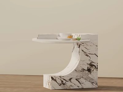 Modern White Marble Side Table With Unique C Shape Design For Living Room Decor 3d model