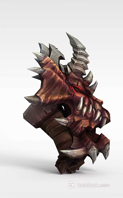 Tech Exhibition Hall Featuring Fantasy Dragon Head Statue With Spikes And Red Eyes 3d model 