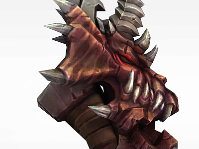 Tech Exhibition Hall Featuring Fantasy Dragon Head Statue With Spikes And Red Eyes 3d model