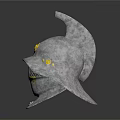 Medieval Helmet With Silver Metal Spiked Crest Chainmail Visor And Golden Accents