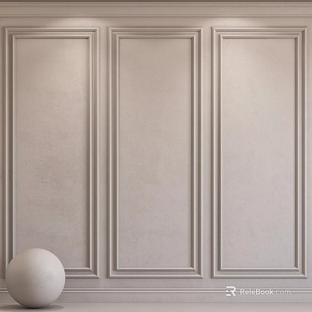 Light Beige Textured Wall Panels With Sleek Vertical Lines And Decorative White Ball Accent 3d model 