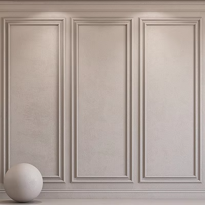 Light Beige Textured Wall Panels With Sleek Vertical Lines And Decorative White Ball Accent 3d model