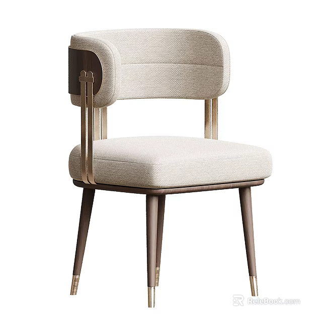 Luxury Modern Dining Chair With Beige Upholstered Seat Wooden Frame And Brass Accents 3d model 