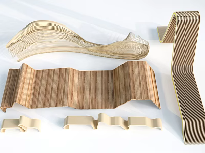 Wooden Leisure Chair Components With Wavy Striped And Curved Designs For Modern Home 3d model