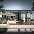 Modern Rooftop Garden With Wooden Deck White Umbrella Sofa Seating And Cactus Plants
