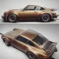 Classic Brown Porsche Sports Car With Front Face And Rear Spoiler Vintage Coupe