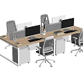 Modern Office Desk Setup With Multiple Monitors Chairs And Drawer Cabinets 3d model