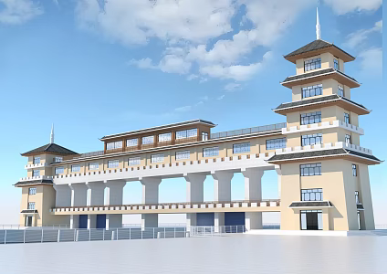 New Chinese-style Sluice Covered Bridge Sluice 3d model