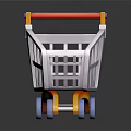 Shopping Cart With Orange Red Handle Gray Frame And Blue Wheels