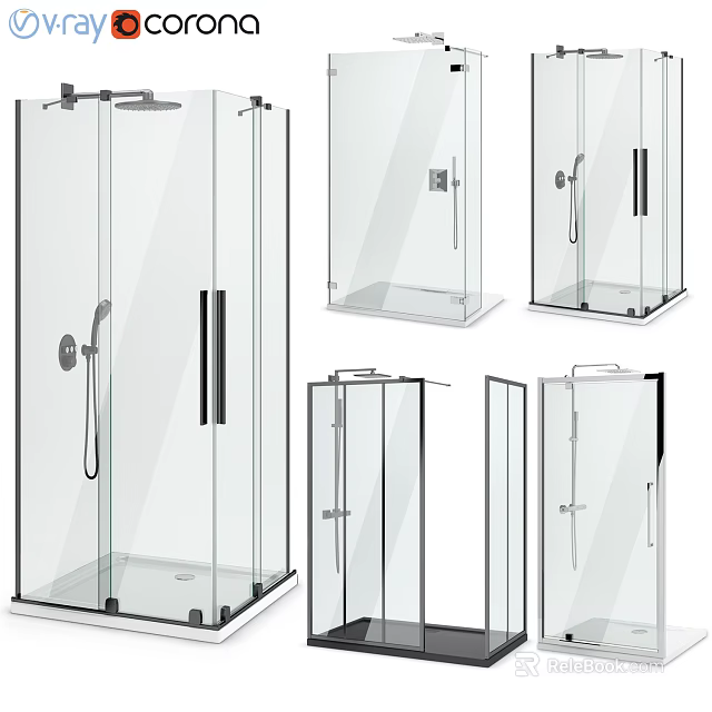 Modern Shower Sauna Glass Enclosure Designs With Handles And Shower Head Options 3d model 