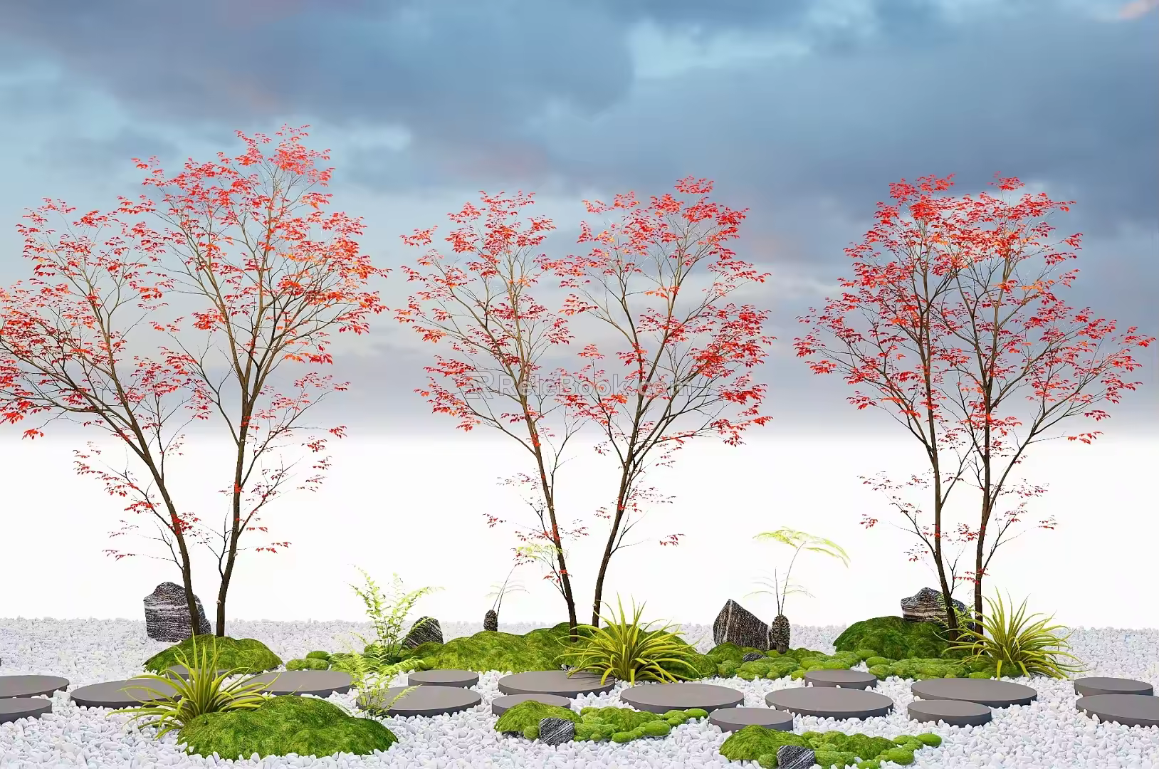 Modern courtyard landscape tree Ting step micro terrain 3d model