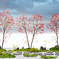 Modern courtyard landscape tree Ting step micro terrain 3d model