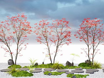 Modern courtyard landscape tree Ting step micro terrain 3d model