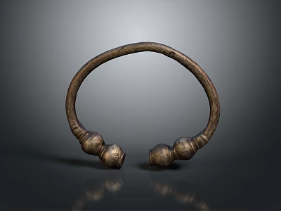 Antique Brass Circular Metal Bracelet With Spherical End Decorations Dark Background Reflection 3d model