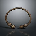 Antique Brass Circular Metal Bracelet With Spherical End Decorations Dark Background Reflection