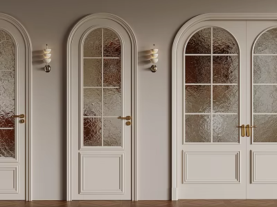 Elegant White Arched Interior Doors With Textured Glass And Brass Handles 3d model