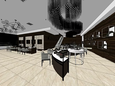 Luxurious Jewelry Store Interior With Glass Display Cases Elegant Chandeliers And Marble Floors 3d model