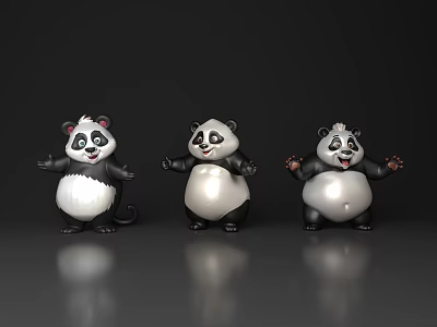 Three Adorable Reptile Plush Toys Standing On Dark Background With Reflections 3d model Three Adorable Reptile Plush Toys Standing On Dark Background With Reflections 3d model