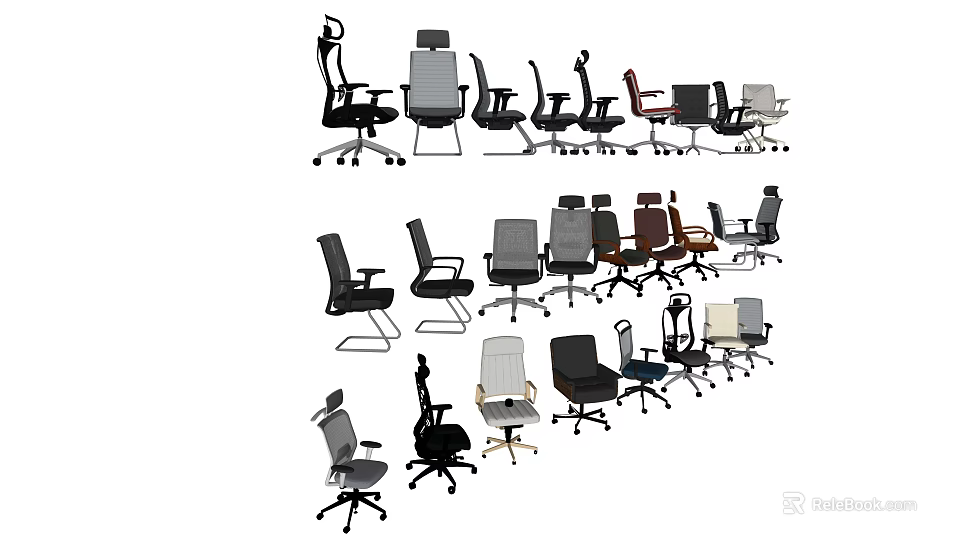 Ergonomic Modern Office Chairs With Various Styles And Comfortable Designs 3d model