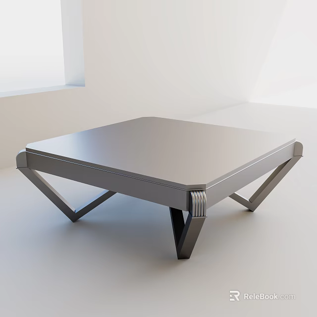Modern Metal Coffee Table With Square Top And Geometric Legs 3d model
