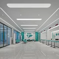 Modern Service Hall Interior Design With Glass Doors Reception Desks And Comfortable Seats