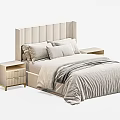 Modern Double Bed With Tufted Headboard Light Colored Bedding And Side Nightstand 3d model