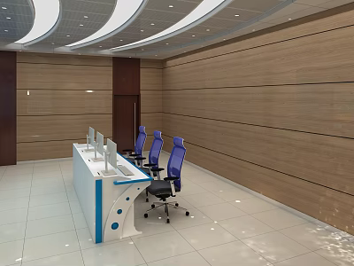 Modern Monitoring Room Interior Design With Workstation Console And Ergonomic Chairs 3d model