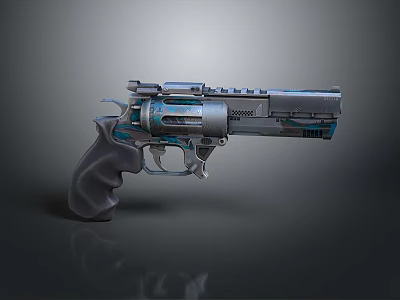 Futuristic Sci Fi Pistol With Mechanical Metal Design And Blue Accents 3d model