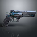 Futuristic Sci Fi Pistol With Mechanical Metal Design And Blue Accents