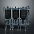 Three Heavy Duty Industrial Metal Tanks With Support Frames And Platform