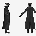 Black Long Character Coat with Hat Costume for Role Playing Game Outfits