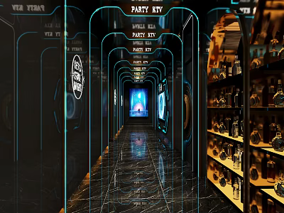 Modern Party KTV Corridor With Neon Lights Wine Racks And VIP Room 3d model