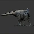 Realistic Horned Dinosaur Model With Scaled Skin And Rock Base