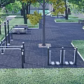 Serene Garden Landscape With Tall Trees Lush Green Lawn And Paved Seating Area