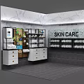 Modern Skin Care Display Shelves with Marble Walls Tiled Floor and Lighting