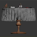 Round Table Scene With Patterned Tablecloth And Colorful Toys Books Stationery