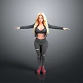 Blonde Woman In Black Long Sleeve Top And Ripped Leggings With Red Shoes Arms Outstretched