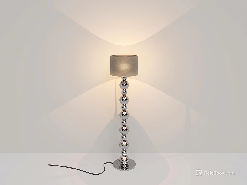 Modern Floor Lamp With Gray Lampshade And Silver Crystal Pole Design 3d model 