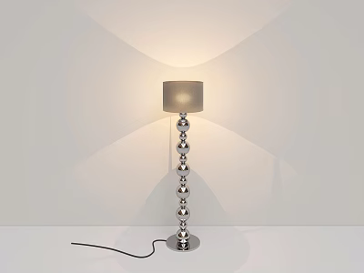 Modern Floor Lamp With Gray Lampshade And Silver Crystal Pole Design 3d model