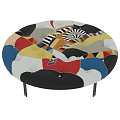 Stylish Round Sofa Stool With Colorful Patchwork Tufted Buttons And Metal Legs