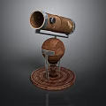 Vintage Telescope Mounted On Globe Stand With Wooden Base And Metal Frame