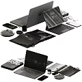 Modern Office Decorative Ornament Set With Laptop Tablet Mobile Phone Notebook And Black Accessories
